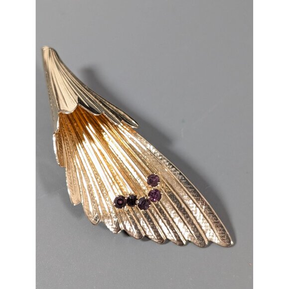 Vintage Sarah Coventry Purple Rhinestone Gold Tone Flower Spray Brooch Gold Tone - Picture 9 of 11